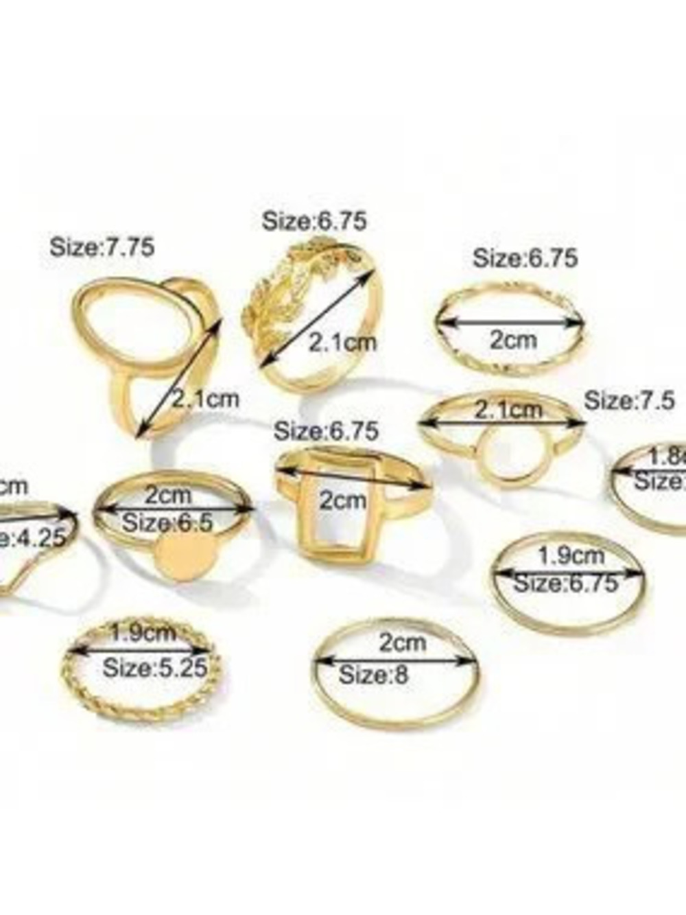 Gold 11pc Geometric Leaf Ring Set